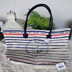 Striped Tote Bag - Navy and White